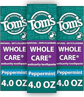 Tom's of Maine Whole Care Natural Toothpaste with Fluoride, Peppermint, 4 oz. 3-Pack (Packaging