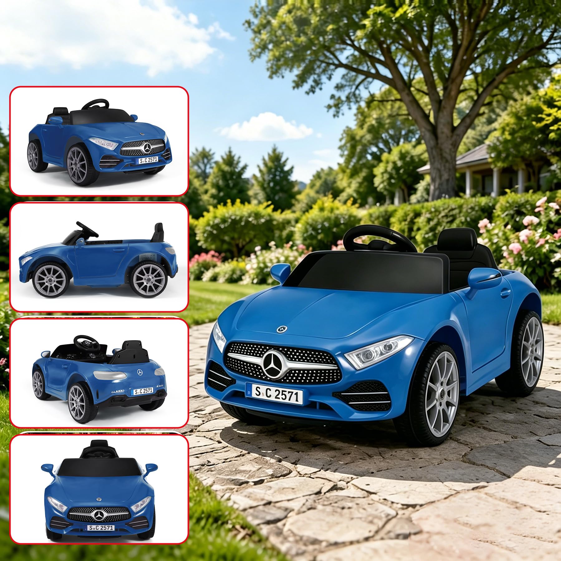 ORYXEARTH Auto elettrica per bambini, 6 V, con telecomando da 2,4 G, clacson, musica Bluetooth, USB e batteria al piombo-acido AGM, motori da 25 W, 2-5 km/h, per bambini da 3 a 6 anni, blu