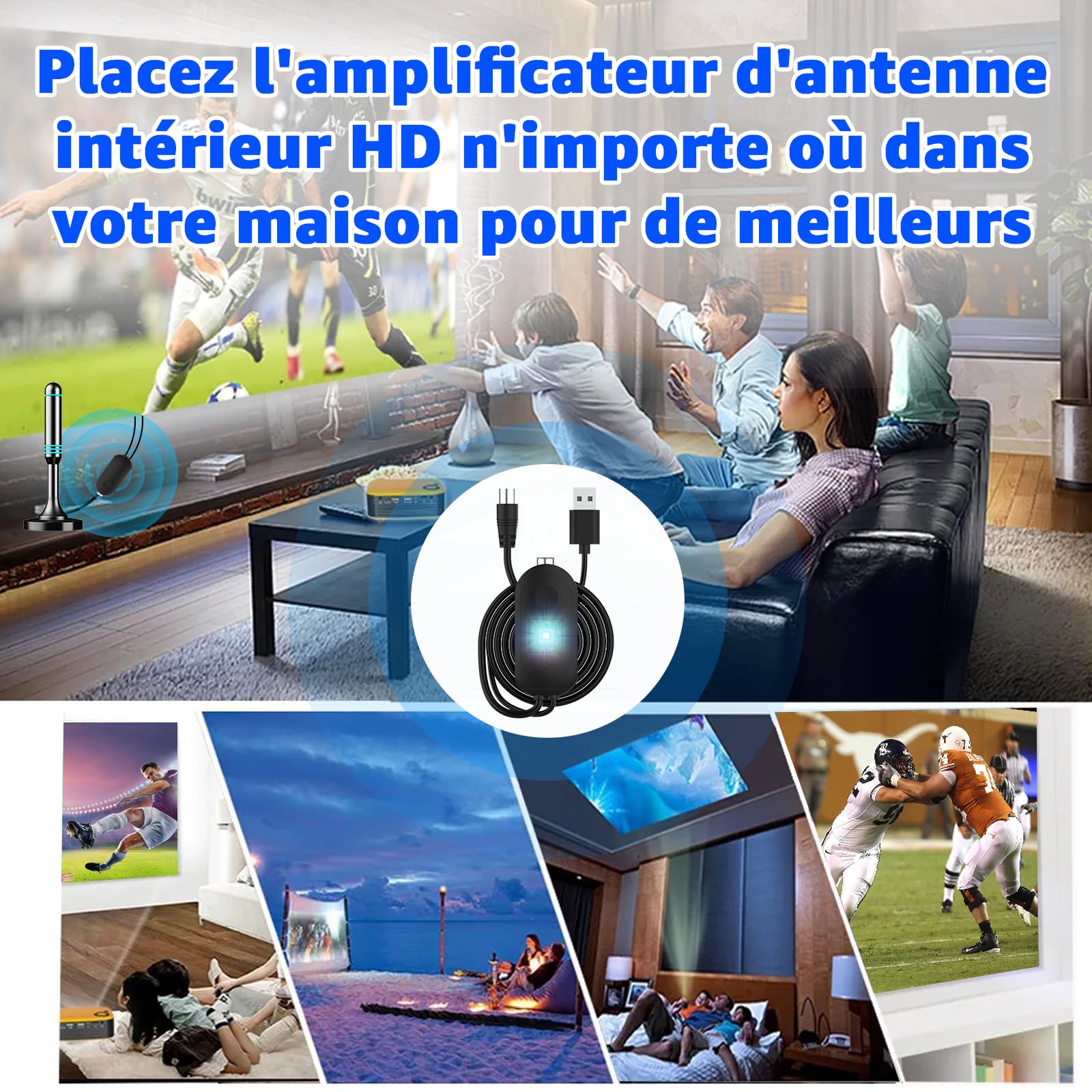 Amplificateur de Signal TV Booster TNT HD 4K avec Filtre 4G Intérieur Extérieur