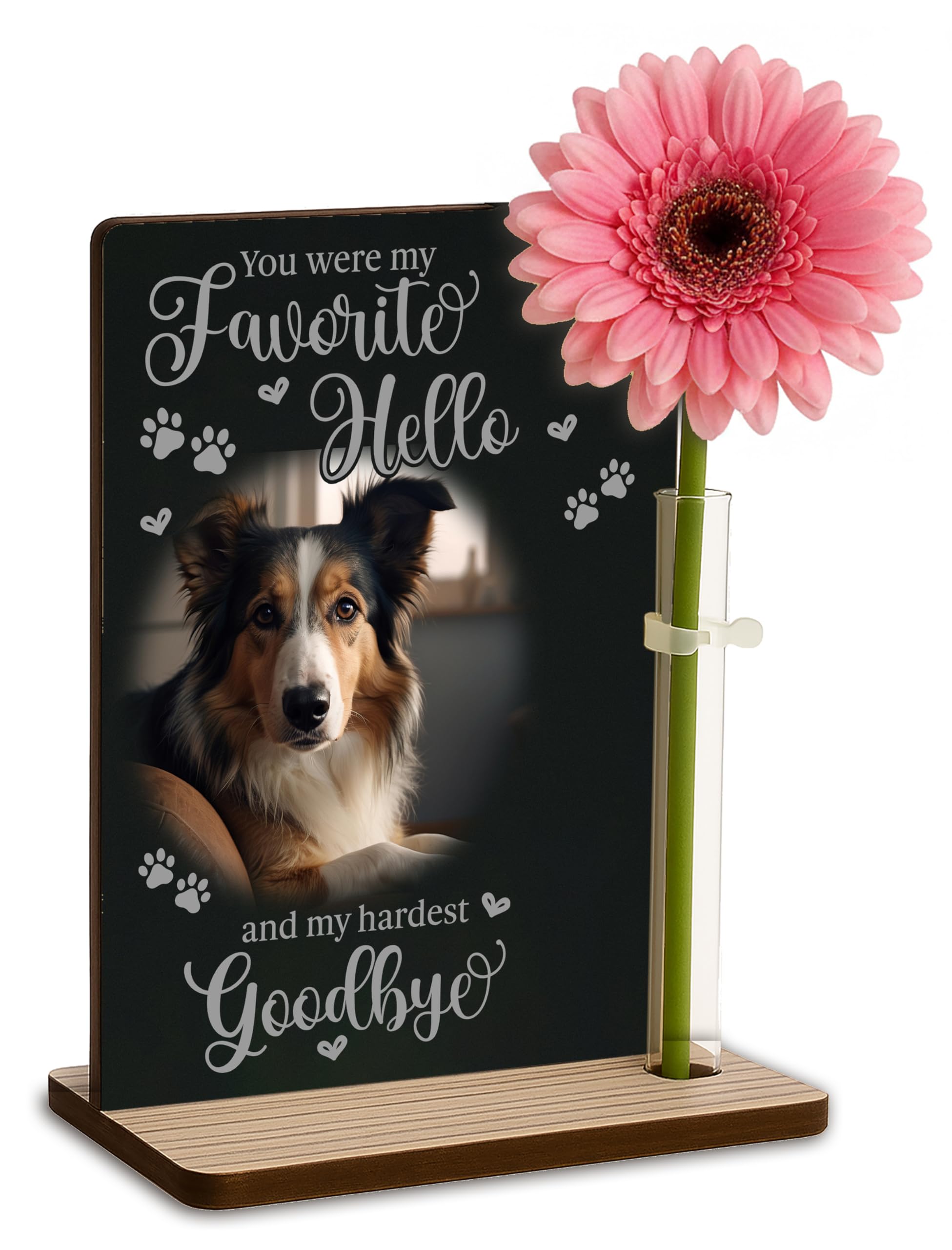 Personalised Pet Memorial Freestanding Photo Plaque Dog Memorial Cat Memory Frame Pet Bereavement Gift (My Favourite Hello)