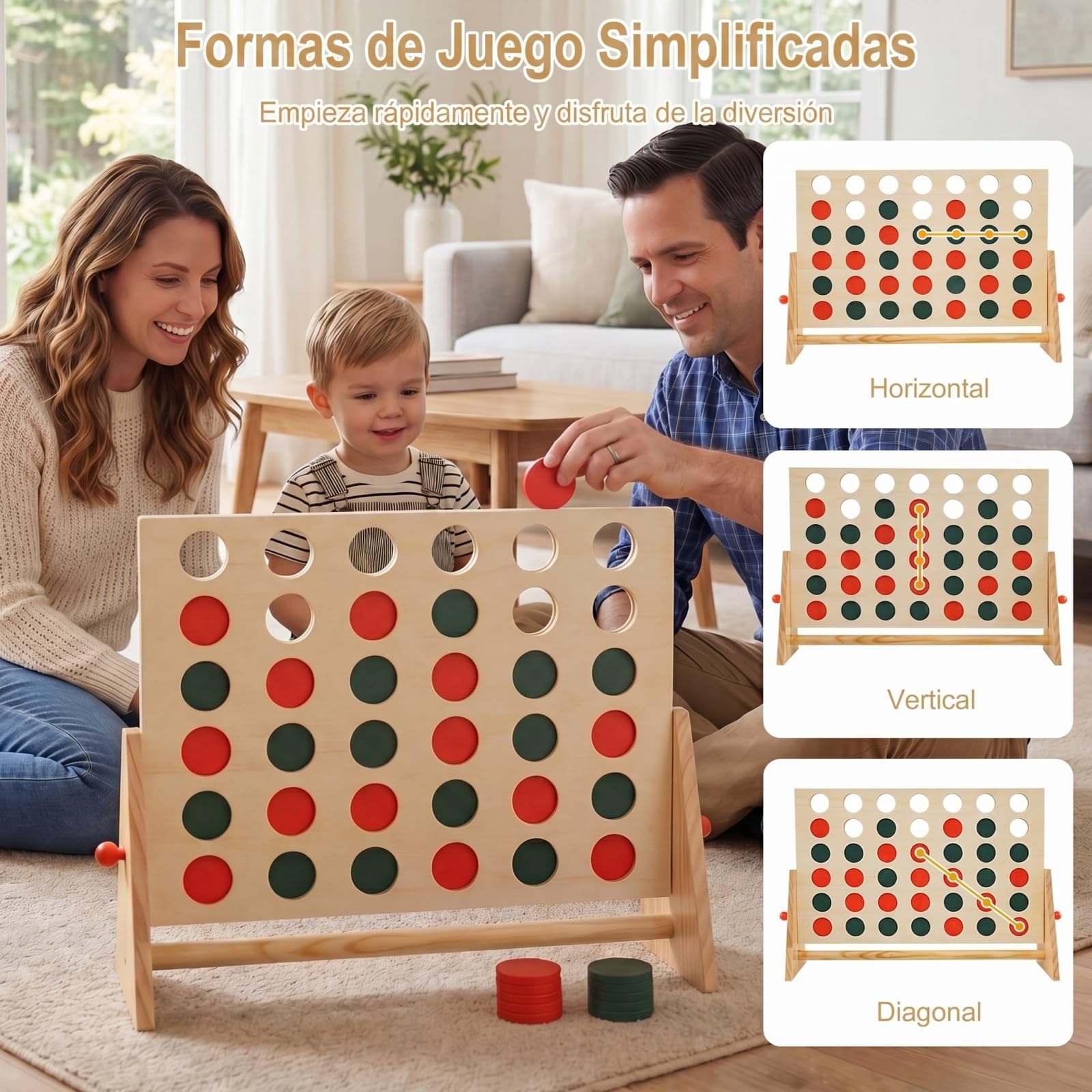 GOPLUS Juego de 4 en Raya para Niños, Cuatro en Raya con 42 Piezas de Ajedrez y Marco de Madera de Pino para Familia, Juego de Conecta 4 para Interiores y Exteriores para 7+ Años