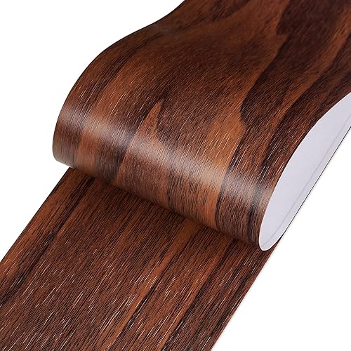 LACHEERY Papel tapiz con borde de madera oscura para despegar y pegar, marco de espejo de baño, cinta de reparación de grano de madera, despegar y