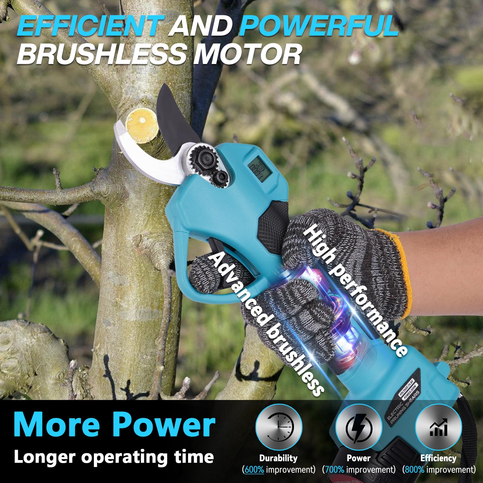 Tijeras de podar bateria - Tijeras de Podar Eléctricas Compactas y Ligeras con 2 Baterías 2000mAh con Cuchillas SK7 de Alta, Pantalla LCD, Tijeras de podar bateria para Olivos Viñedos Jardines Árboles