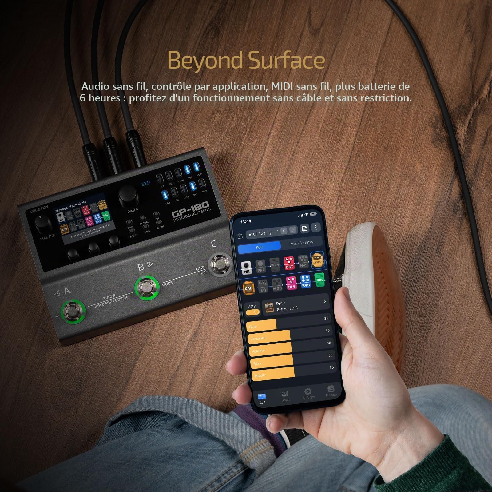 VALETON Processeur multi-effets pour guitare avec modélisation HD, 200+ effets, support IR & NAM, looper, boîte à rythmes, interface audio USB GP-180
