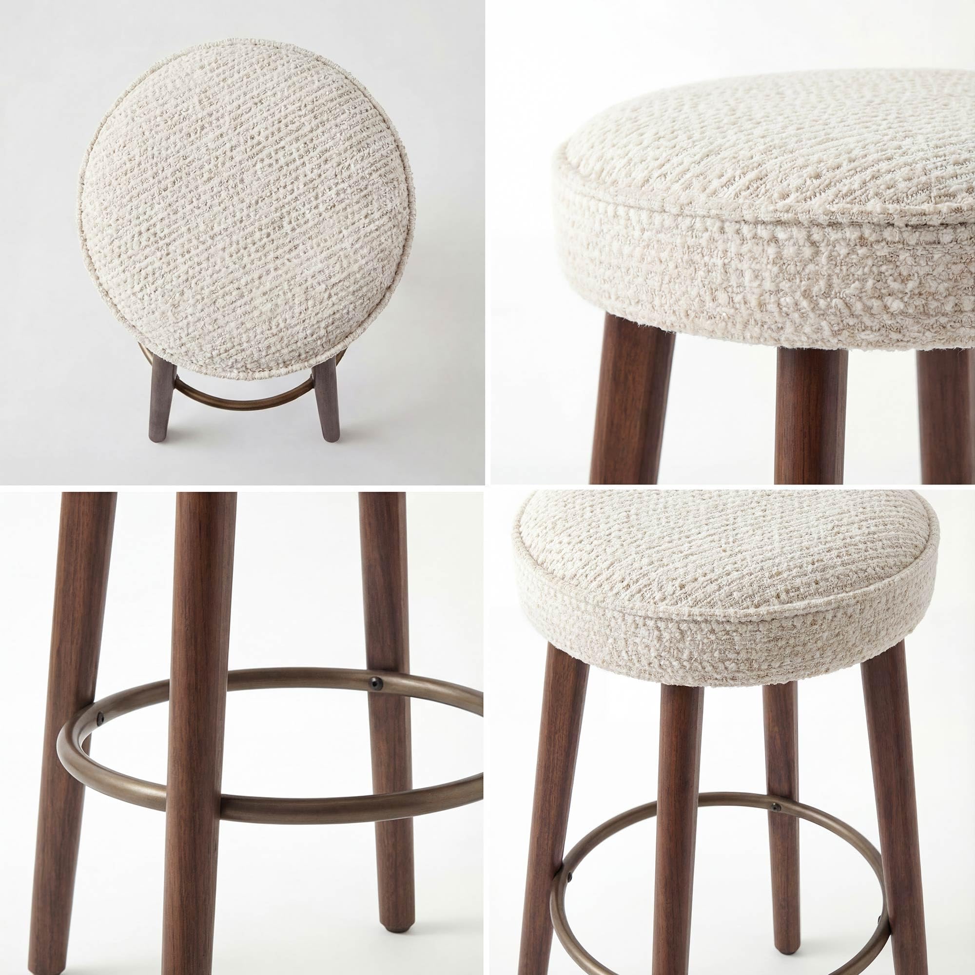 Set of 2 Chenille Bar Stools, 68cm Counter Height Upholstered Kitchen Bar Chairs with Solid Wood Legs, Modern Kitchen Island Stools for Breakfast Counter, Dining Room, Home Bar, Beige — view 3