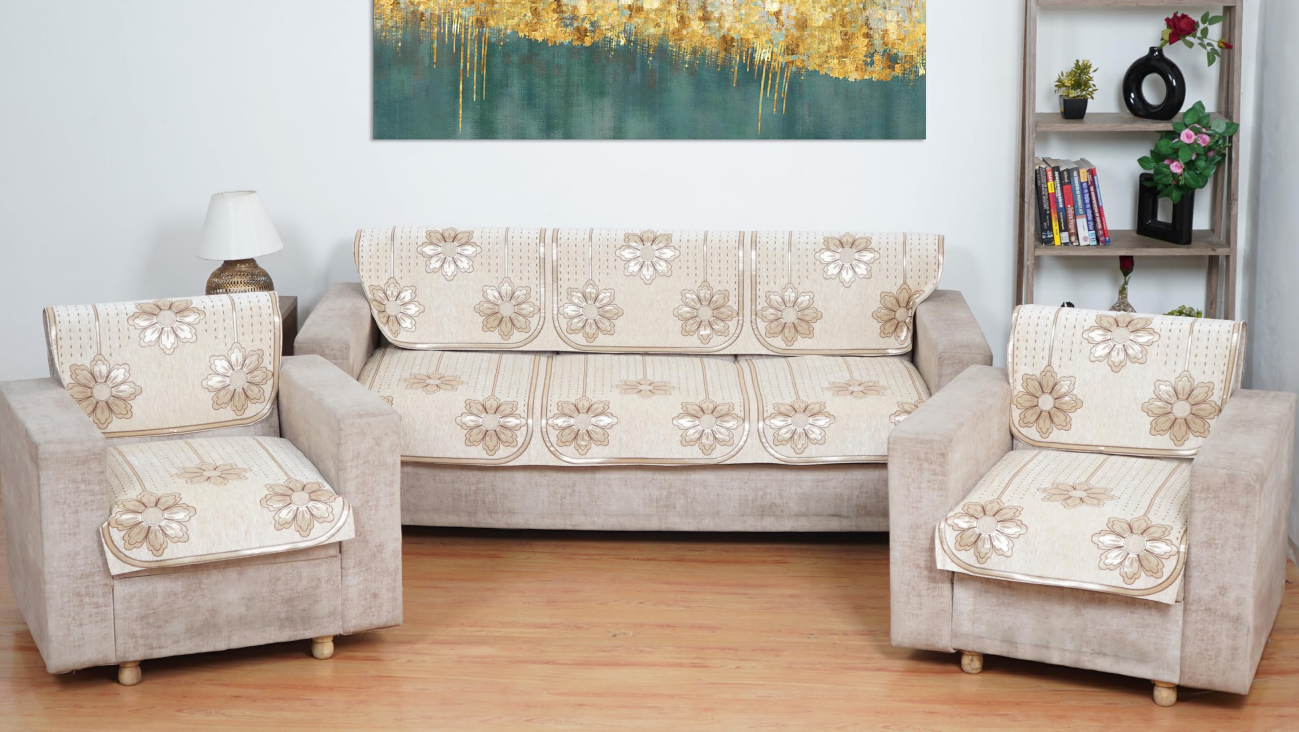 MORADO Chenille 5-Seater Sofa Cover Set for Living Room, Drawing Room & Office (1 Three-Seater + 2 Single-Seater Covers) – Off White-image-45