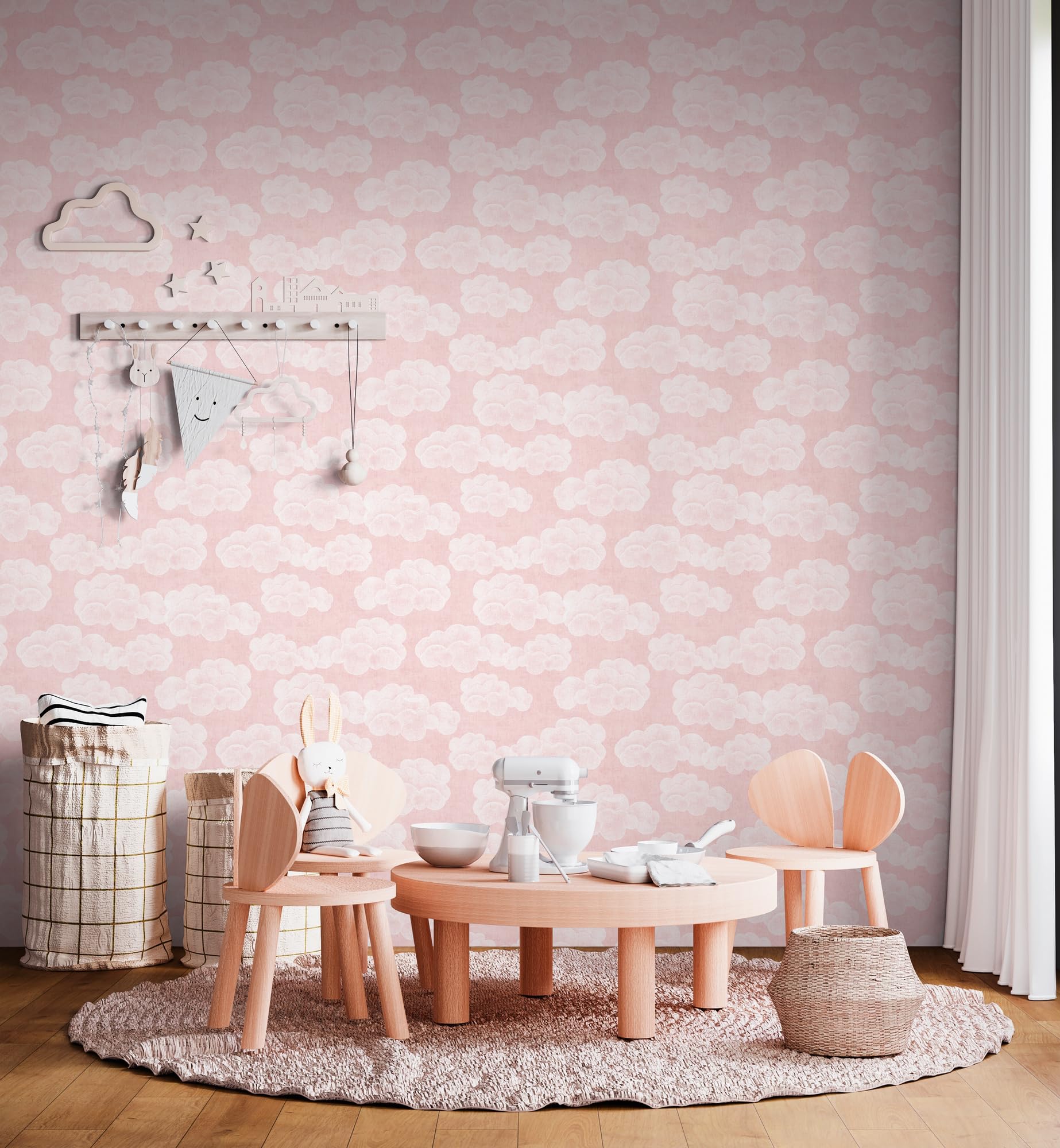 A.S. Création papier peint intissé à motif pour enfants en rosé, blanc – papier peint nuages 10,05 x 0,53 m – 771432