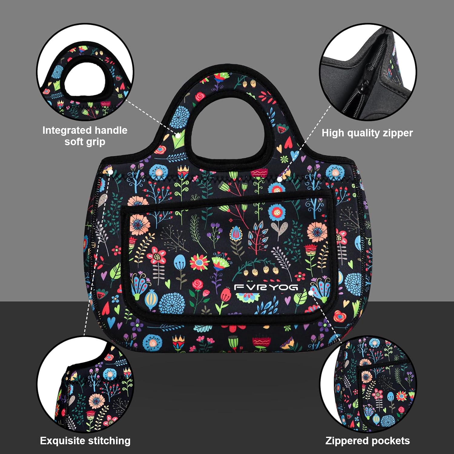Lunch Bag for Women Soft Neoprene Lunch Bag Lightweight, Thermal Insulated and Reusable Lunch Bag for Women Men