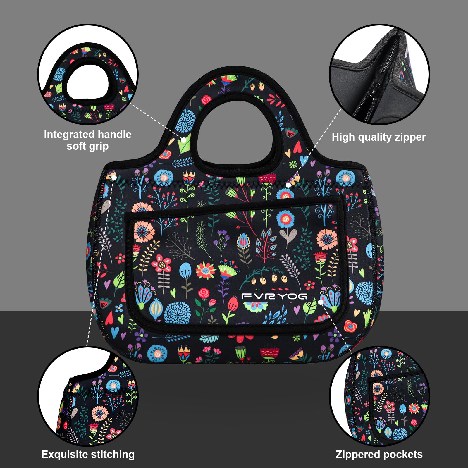 FVRYOG Lunch Bag for Women Soft Neoprene Lunch Bag Lightweight, Thermal Insulated and Reusable Lunch Bag for Women Men