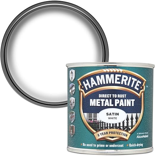 Hammerite Paint Direct to Rust Exterior White Metal Paint, Satin Finish