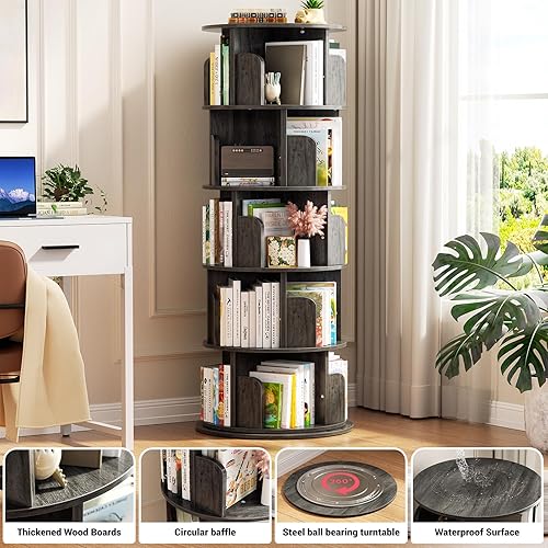 Miniatura 25 de Aheaplus Estantería giratoria, estantería esquinera de 360 exhibiciones para espacios pequeños, estante de almacenamiento de pie de 4 niveles, Negro