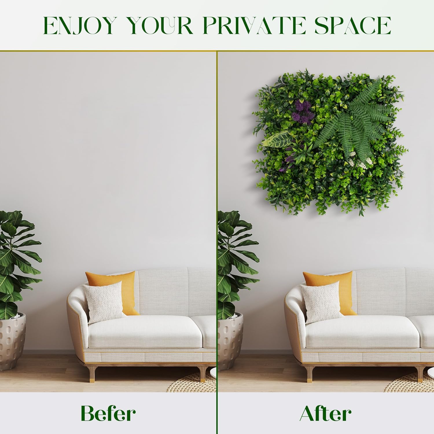 UV-Resistant Artificial Grass Wall, Artificial Hedge Panels, Plant Wall for Greenery Decor – Indoor/Outdoor Privacy Fence & Greenery Backdrop - 6 Pack