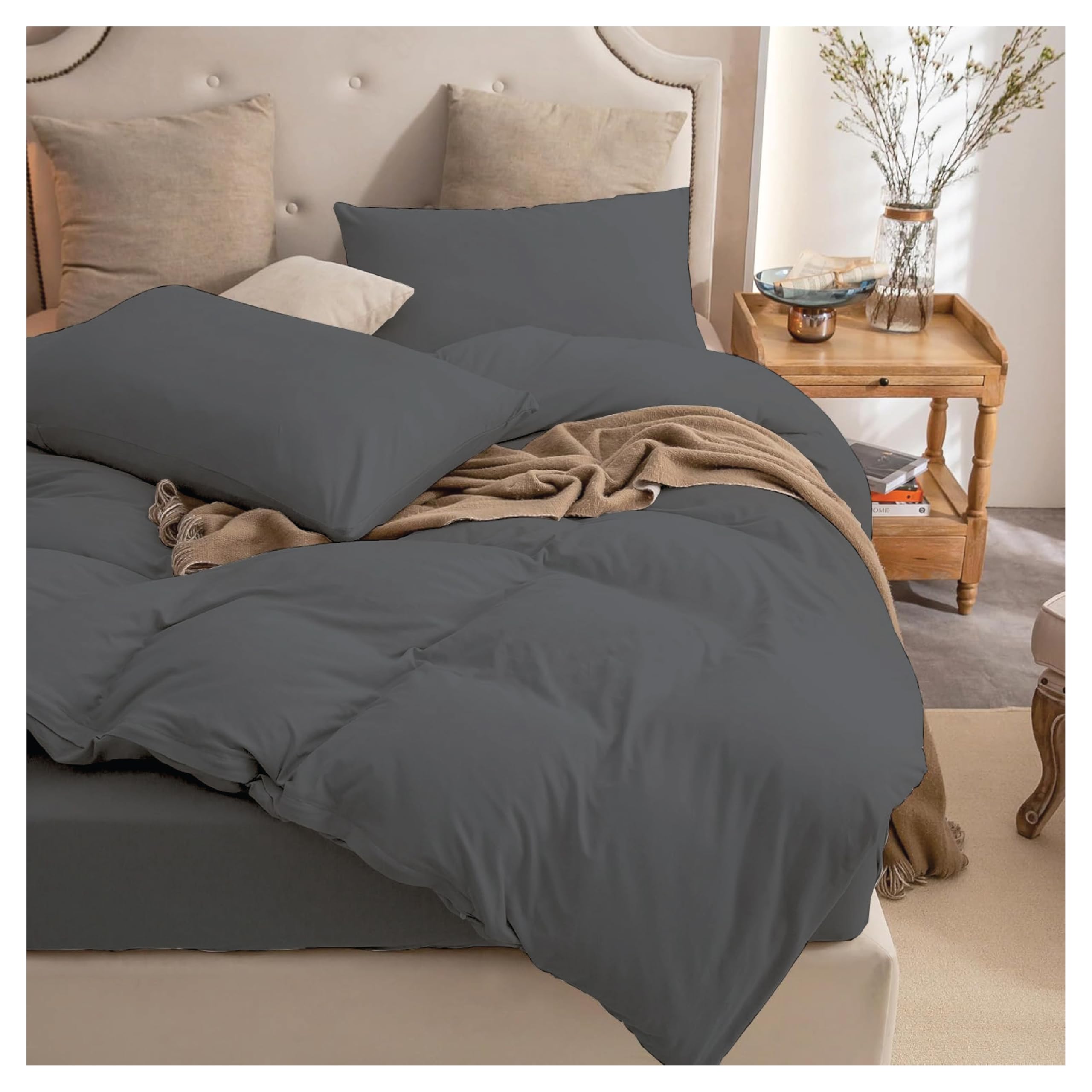EV Dekor Duvet Cover Microfibre Bedding with Pillowcase (Charcoal-King)