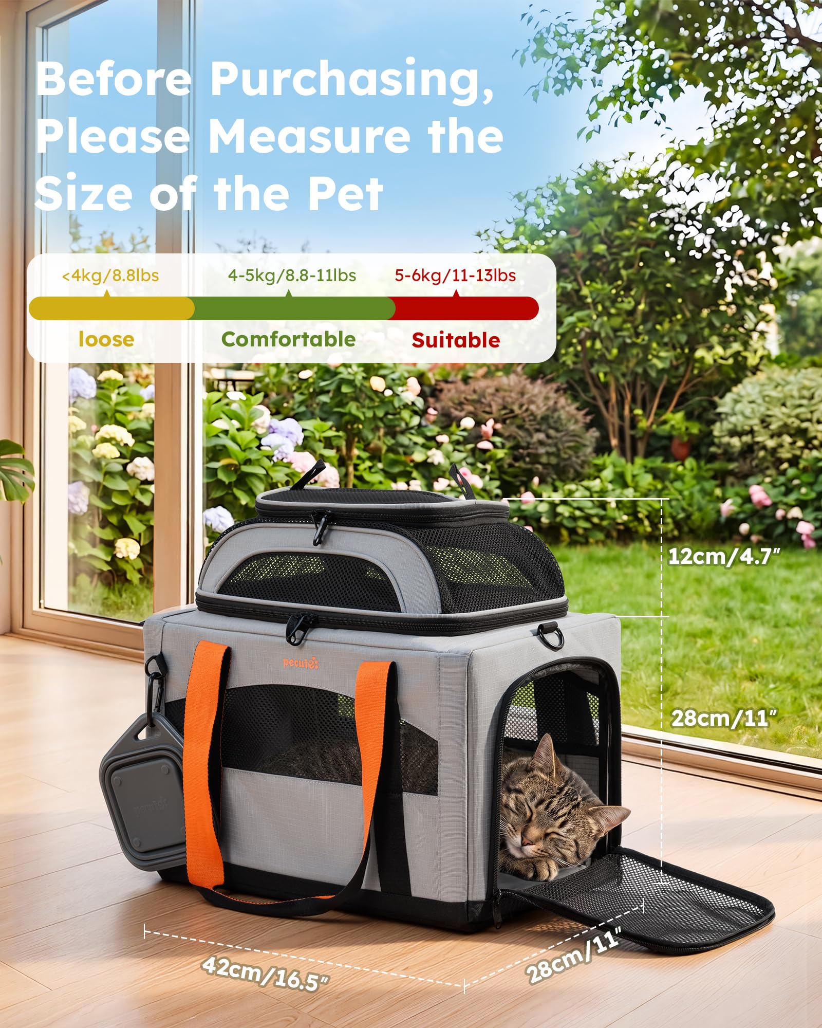Pecute Transportín para Gatos Expandible, Extensión Superior, Estable y Transpirable
