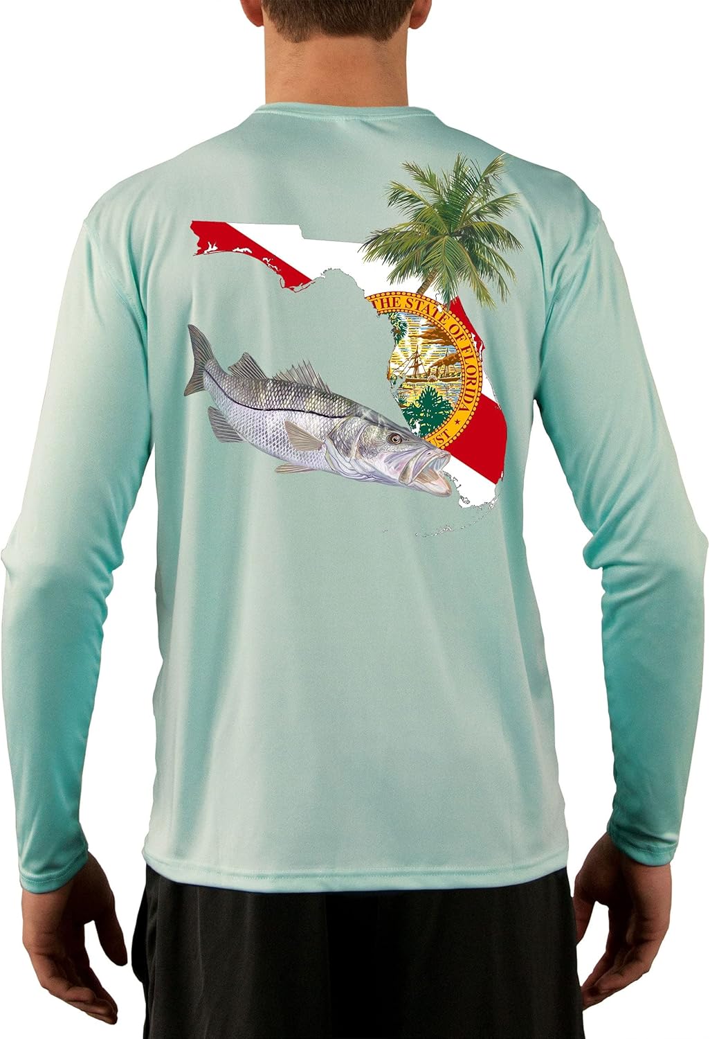 Skiff Life Snook Florida Shirt - Long Sleeve Mens Fishing Shirt with Florida State Flag Sleeve
