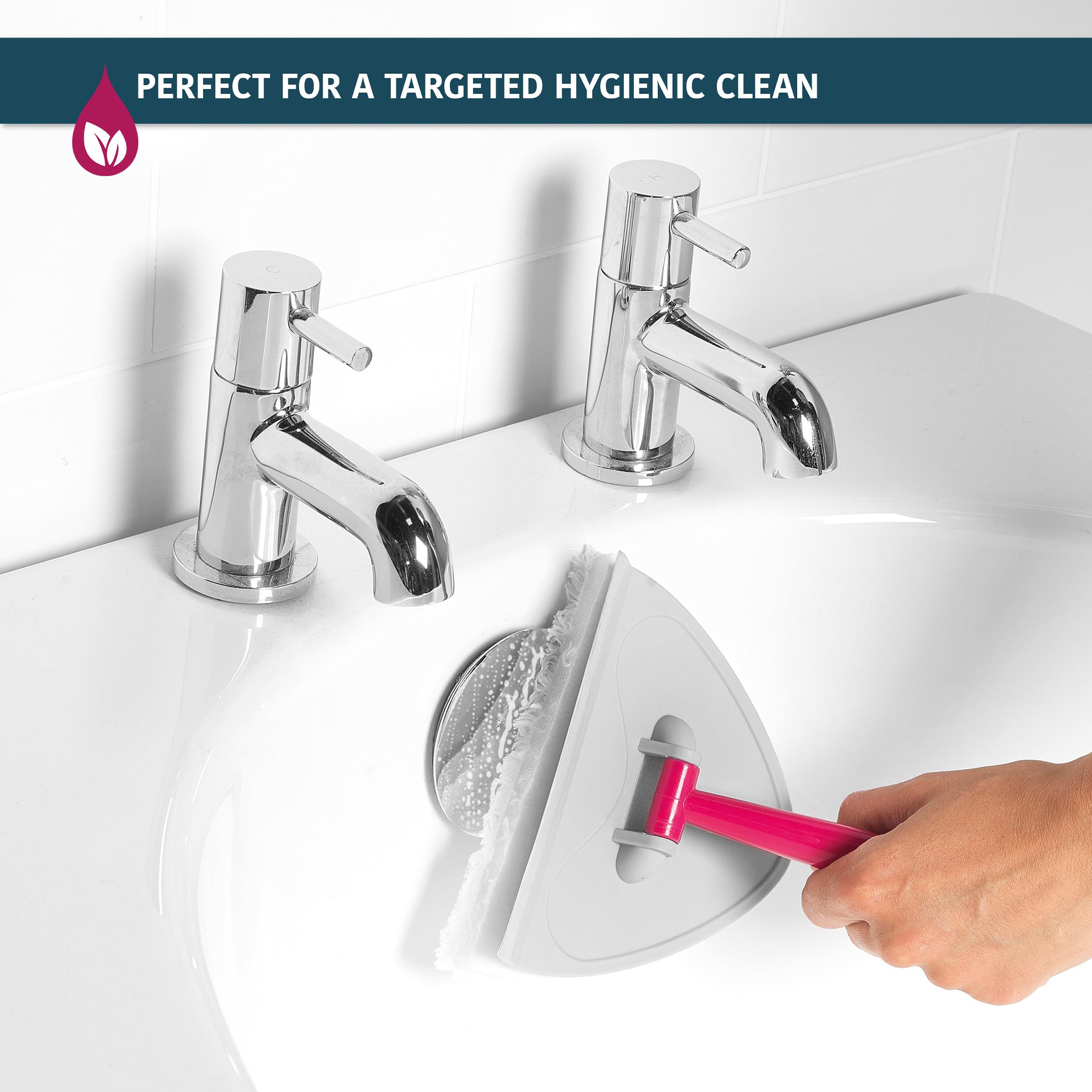 Kleeneze KL076533EU7 Extendable Handle Multipurpose Bathroom Cleaner Mop, Pointed Head, Perfect for Showers, Mirrors and Tiles, Grey/Pink