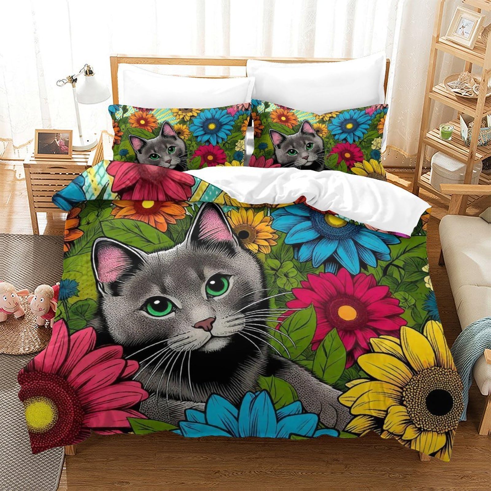 Housse de couette chat 3D mignon pour une décoration de chambre réconfortante