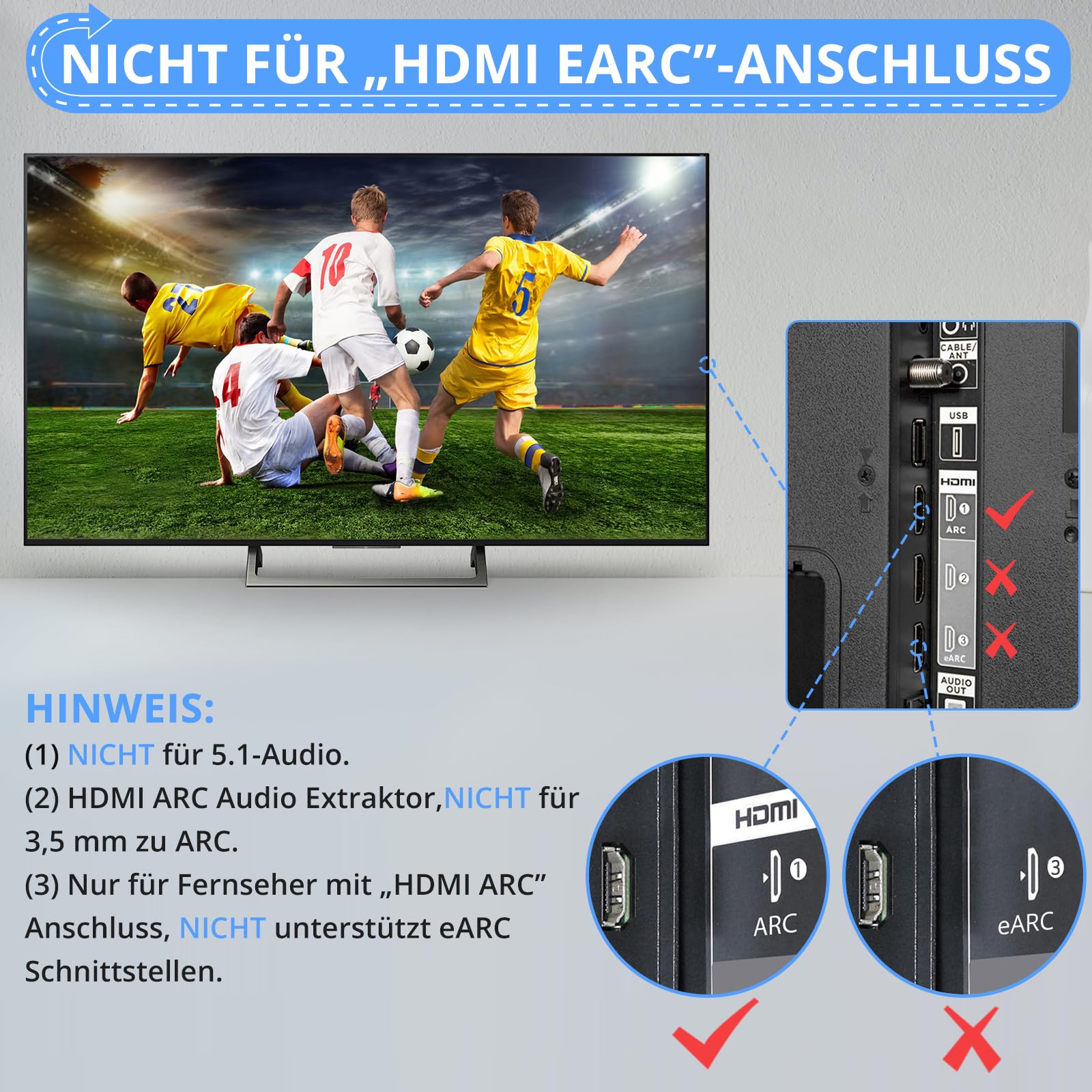 CAMWAY ARC Audio Extraktor, 192 KHz Audio Splitter 3,5 mm-Stereo Audio Out, ARC Adapter mit 1M HDMI-Kabel für Verstärker, Soundbar, Heimkinosystem usw