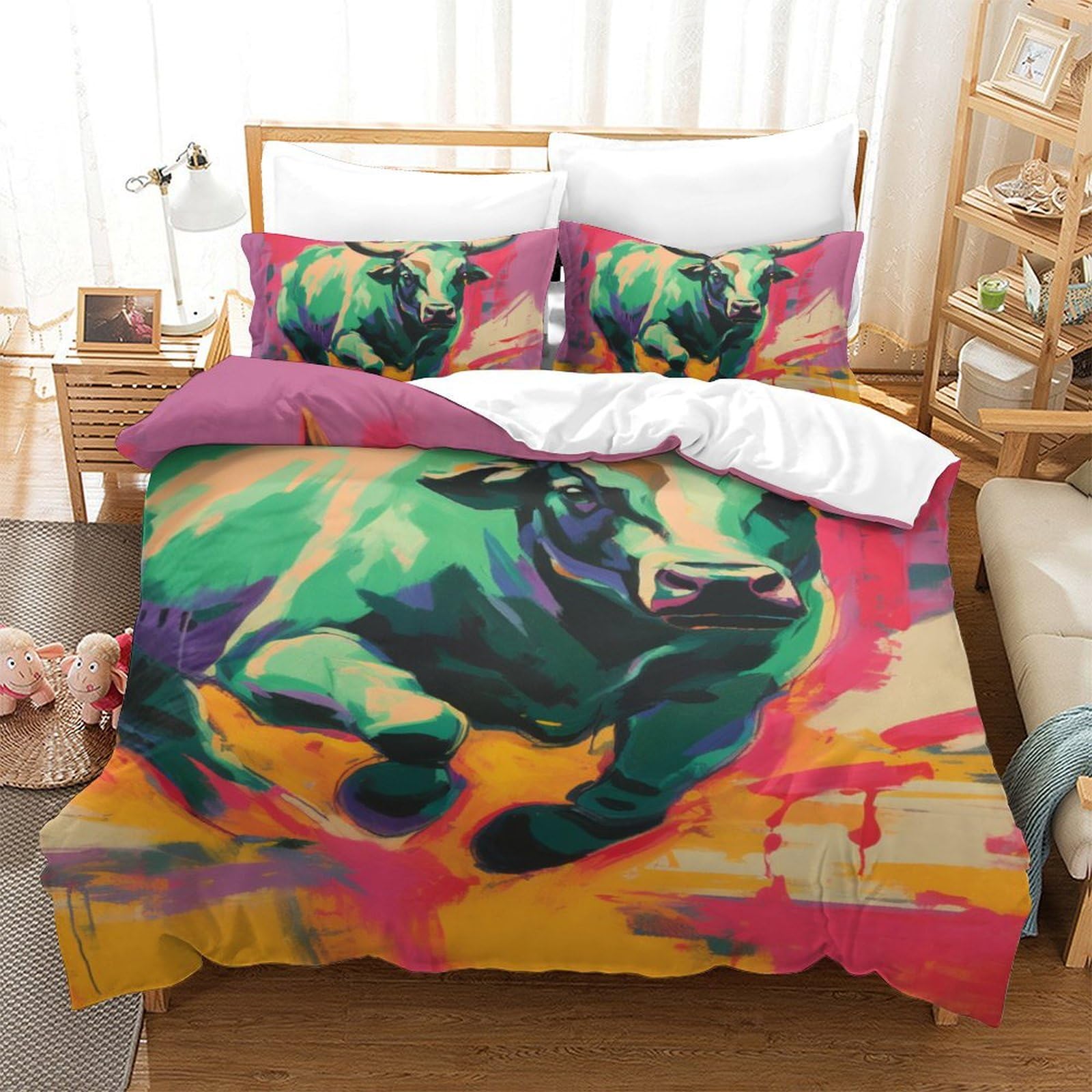 Housse de couette Yak 3D抗 ride, literie microfibre 140x200cm zippée facile à laver pour ado
