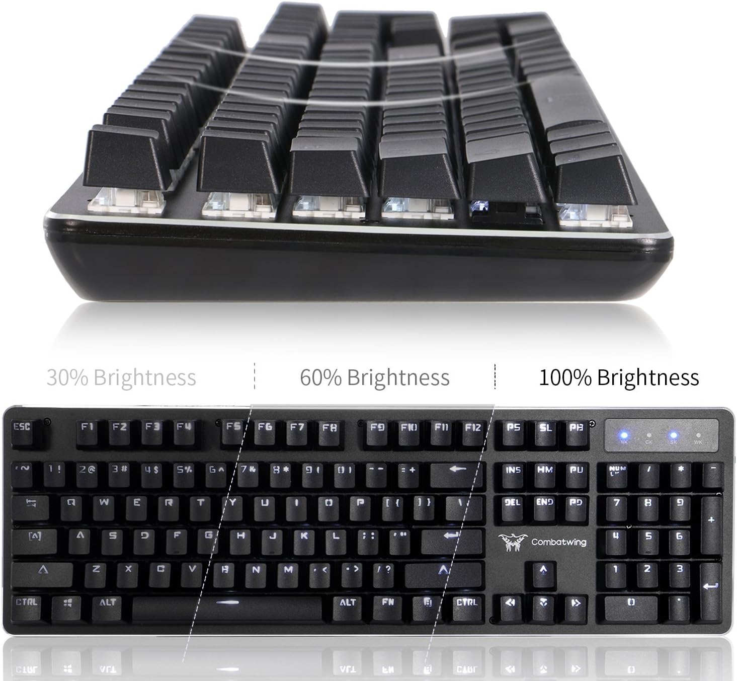 Waterproof Combaterwing Wired USB Mechanical Gaming Keyboard 104 Keys Anti-Ghosting Detachable Replaceable DIY Blue Switches Programmable Customization Colorful LED Backlit