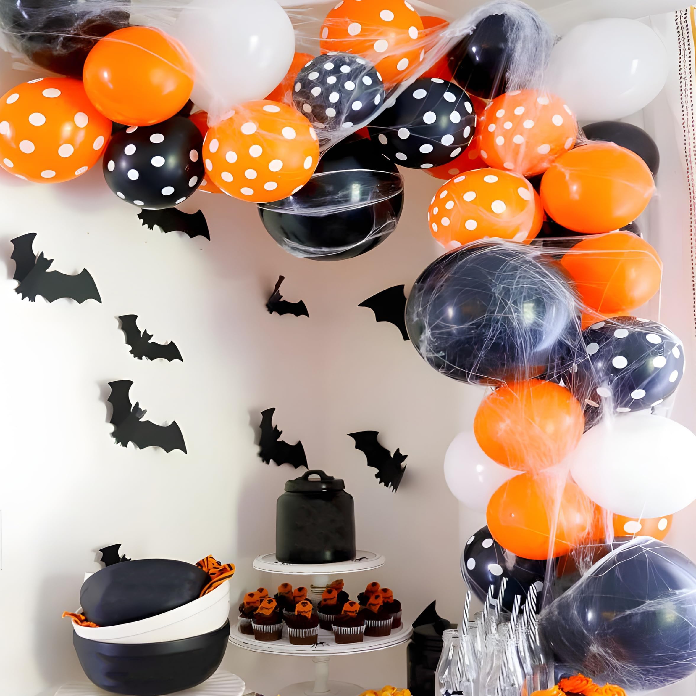 51 pcs Halloween decoration for girls and boys with Halloween theme balloons, 3D paper Bat Wall decor, Spider Web for halloween party decoration