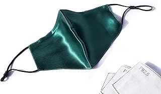 HABAC STUDIO - 100% Mulberry Silk Face Mask, Face Masks Washable UK, Reusable Face Mask, Mens Face Mask, Silk Mask, Masks for Women, 4 Layers Pocket Filter 3x FREE PM 2.5 Filters GREEN