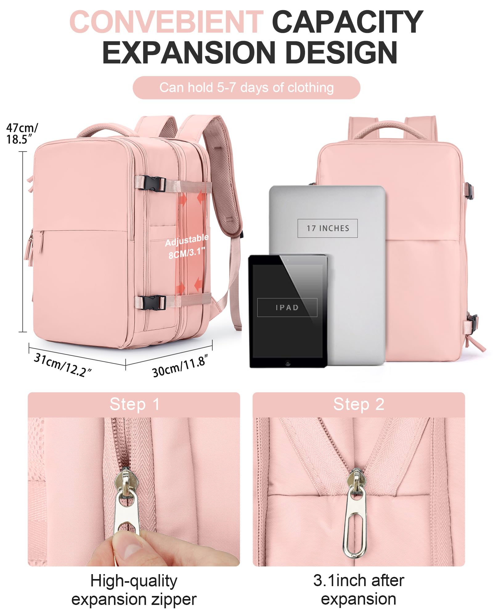 SZLX Zaino Ryanair 40x30x20 Sottovuoto Zaino da Viaggio 40x30x20 Wizzair Bagaglio a Mano 40x20x25 Borse da Cabina per Easyjet 45x36x20 Donna con USB Adatto a PC da 14 Pollici, Valigia con Sottovuoto