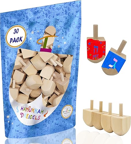 The Dreidel Company Dreidels de madera de Hanukkah, diseña tu propio juego, Dreidel de madera natural sin terminar de 1.5 pulgadas (paquete de 30)