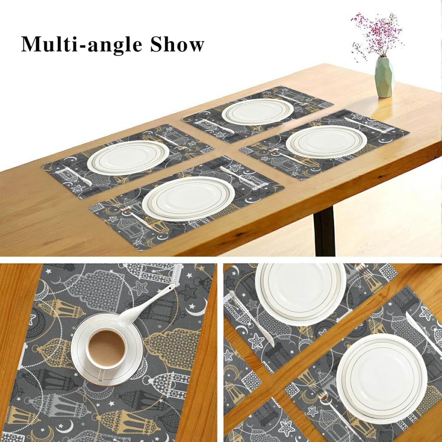 Ramadan Kareem Placemats Set of 6 Table Mats Non-Slip Washable Heat Resistant Place Mats for Kitchen Dining Decor Tray Mat 12 X 18 Inch 20241746