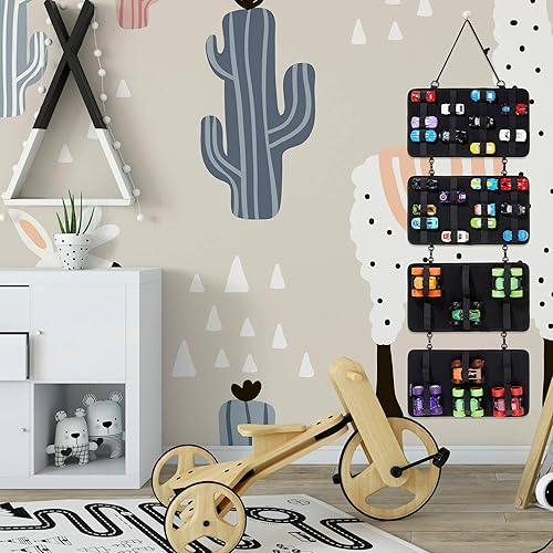 Miniatura 5 de HUHYNN Vitrina colgante compatible con 52 ruedas calientes organizador colgante para ruedas calientes con 4 paneles desmontables para almacenamiento