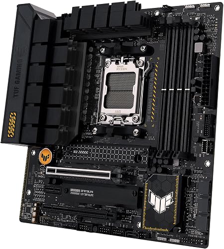 ASUS TUF GAMING B850M-PLUS WIFI AMD mATX motherboard, 14+2+1 80A DrMOS power stages, DDR5, PCIe 5.0 Ready, 3xM.2 slots, Wi-Fi 6E, Realtek 2.5Gb Ethernet, DisplayPort, HDMI, BIOS FlashBack, Aura Sync - 5
