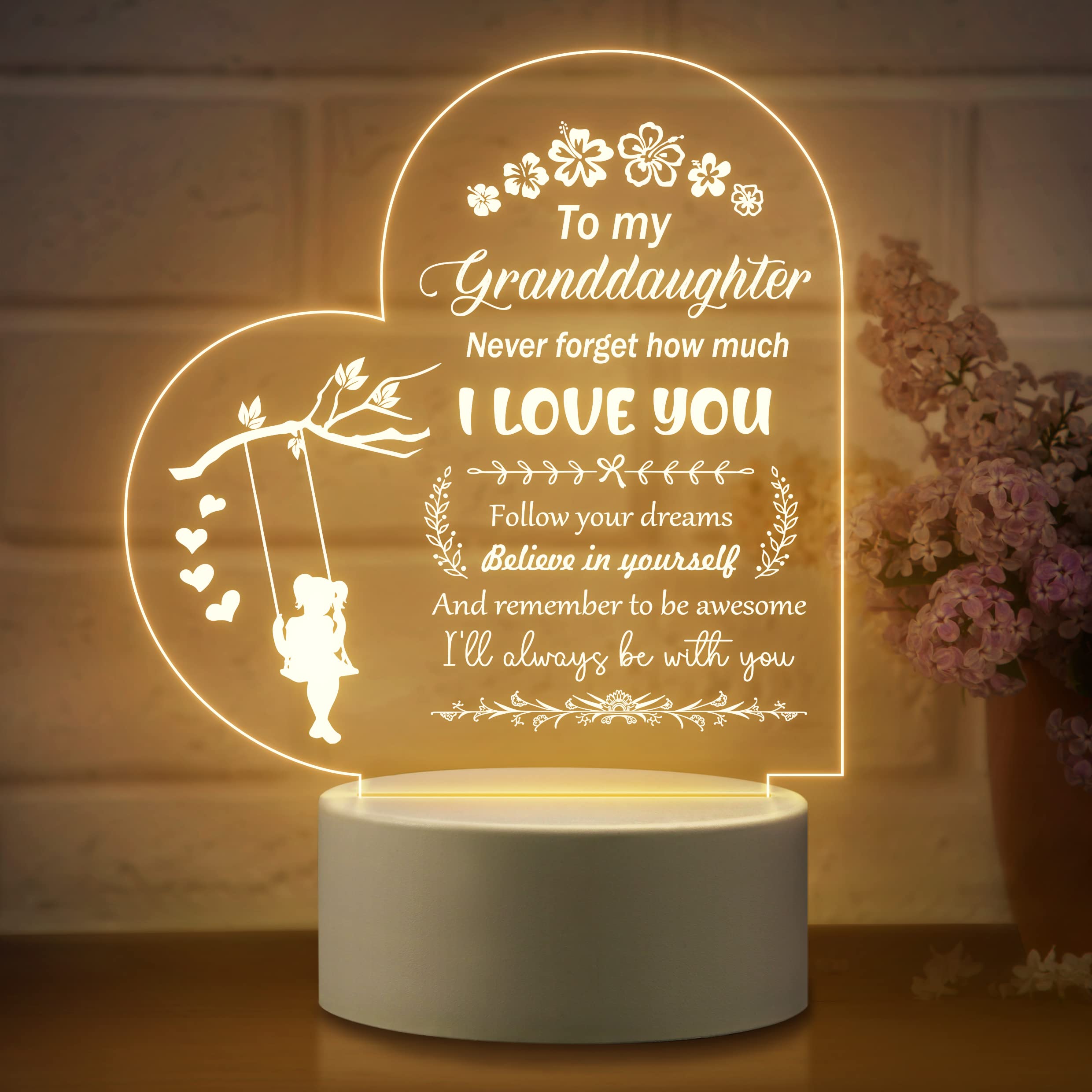 Granddaughter Gifts, Gifts for Granddaughter from Grandma, Personalized Acrylic Night Lamp, Unique Gifts for Granddaughter Birthday Christmas Graduation from Nana or Grandpa, To My Granddaughter