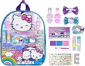 Hello Kitty and Friends Makeup Filled Backpack Set with 12 Pieces, Including Lip Gloss, Nail Polish, Nail Stones and Other Accessories, Ages 3+ for Parties, Sleepovers and Makeovers by Townley Girl