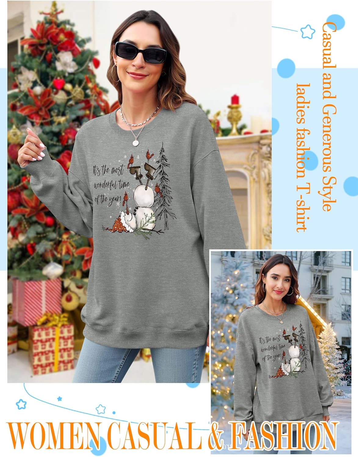 OUNAR Christmas Sweatshirts For Women Merry Christmas Shirt Snowman Crewneck Long Sleeve Lightweight Xmas Holiday Tops - Image 3