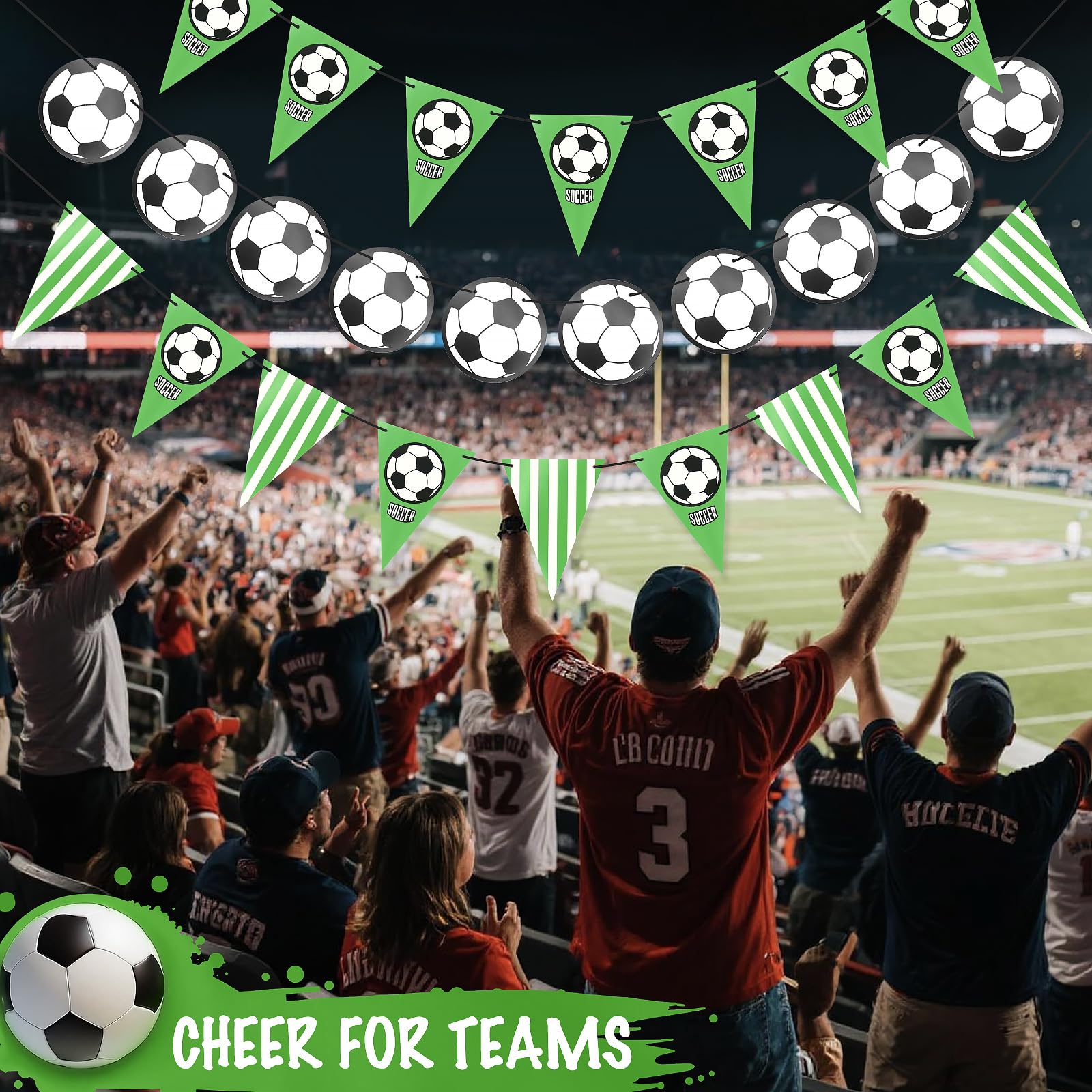 Décorations pour fête de football Bannière en fanion, guirlande triangulaire sur le thème du sport, 4 pièces de 20 mètres de banderoles en papier sur le thème du football, pour les fans de football