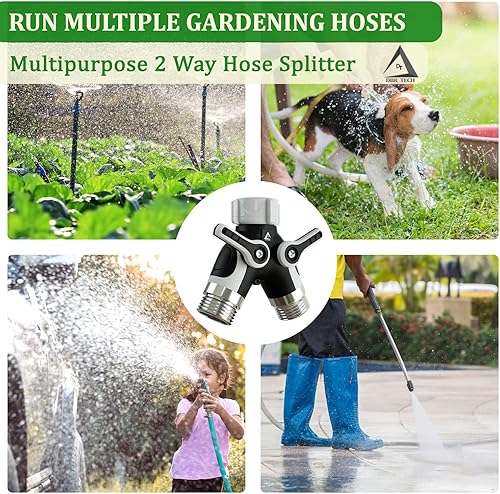Miniatura 8 de Divisor de manguera de 2 vías, conector de metal resistente, divisor de manguera de jardín bidireccional, gris