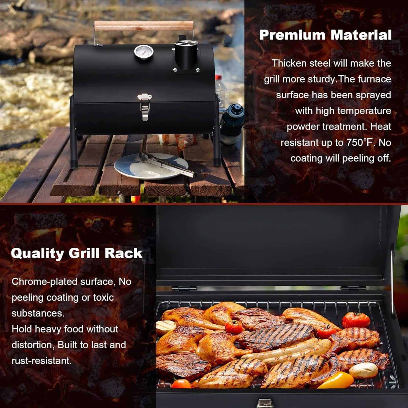 Griglia a Carbone Portatile,Griglia Per Barbecue Portatile Da Tavolo Resistente Al Calore,Acciaio Extra Spesso,Resistente Alle Alte Temperature,facile Da Pulire,per Barbecue All'aperto Campeggio