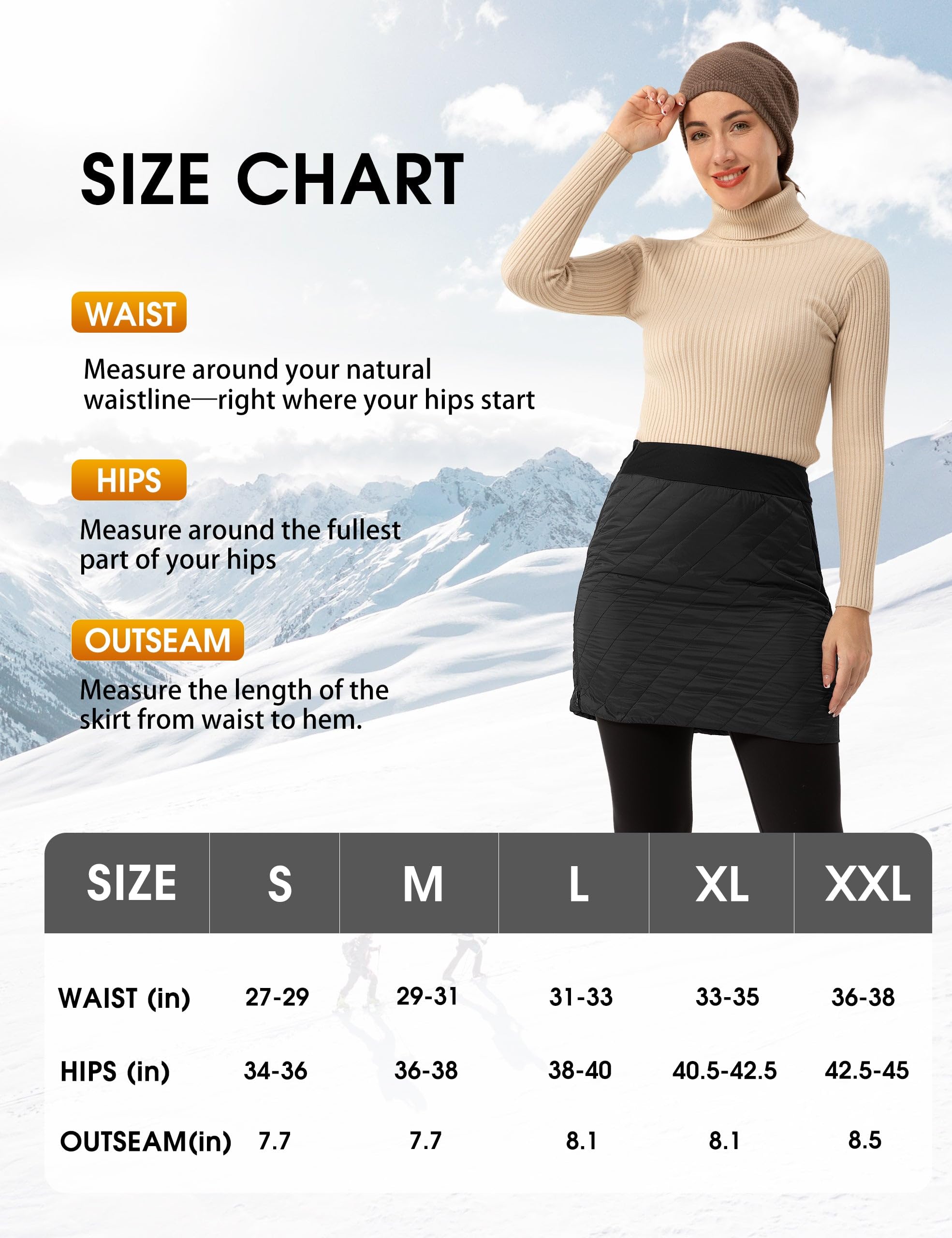 FitsT4 - Faldas de invierno acolchadas de 18 pulgadas para mujer, con cremallera completa, aisladas, para senderismo, nieve, esquí, mini faldas