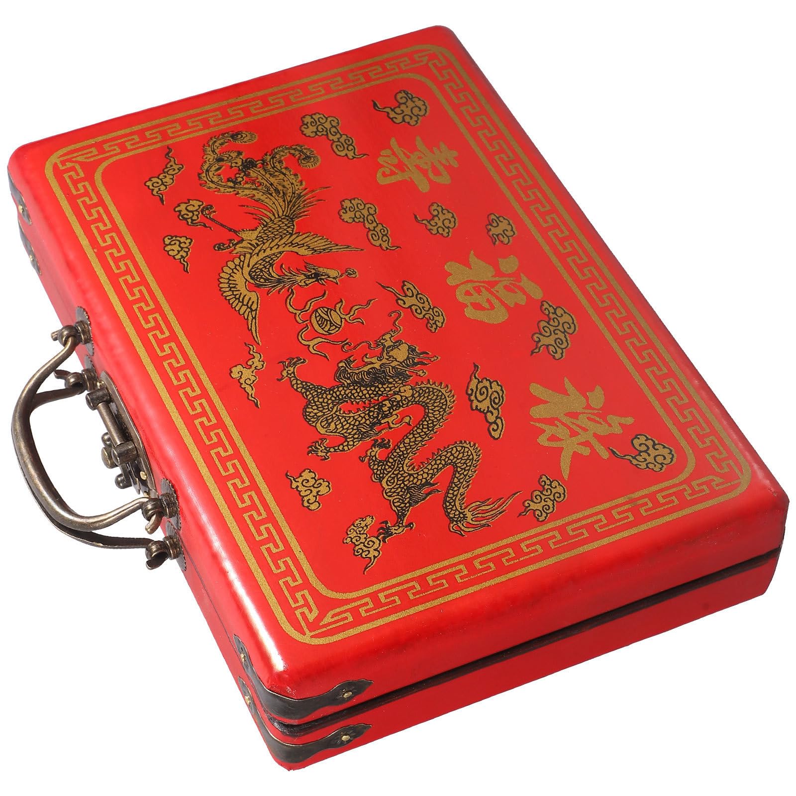 Boîte de mahjong en bois rétro avec boucle élégante et finitions haut de gamme