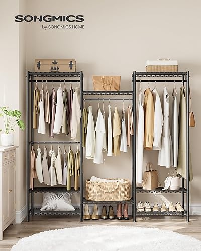 Miniatura 2 de SONGMICS Armario portátil resistente perchero de ropa, organizador de armario independiente, perchero de metal con estantes de alambre ajustables,