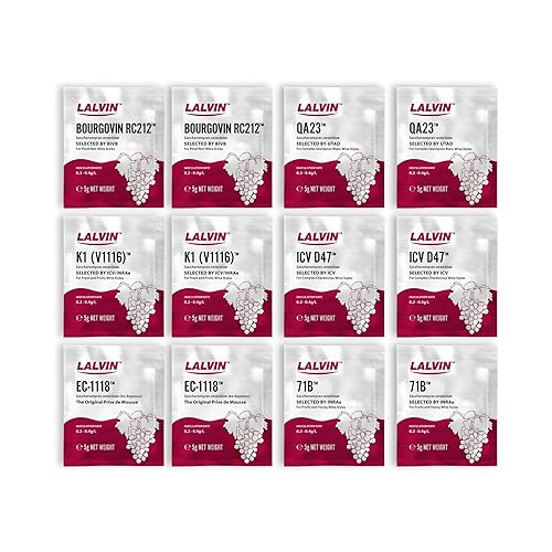 Lalvin Sampler - Levadura de vino (paquete de 12) - Hacer Kombucha de Mead de Sidra de Vino en casa - 0.18 oz Sachets - Saccharomyces cerevisiae -
