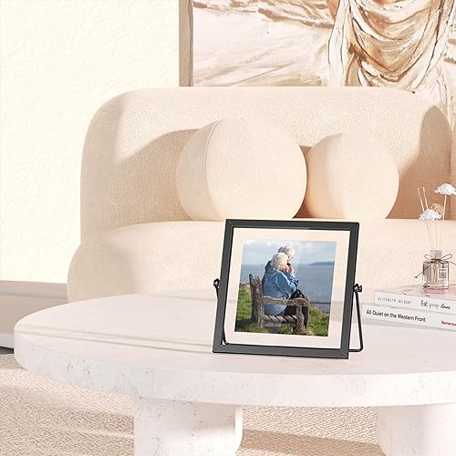 Miniatura 4 de Juego de 3 marcos de fotos flotantes, marco de fotos negro de 5 x 7 pulgadas, marco de fotos de metal para escritorio con vidrio para múltiples