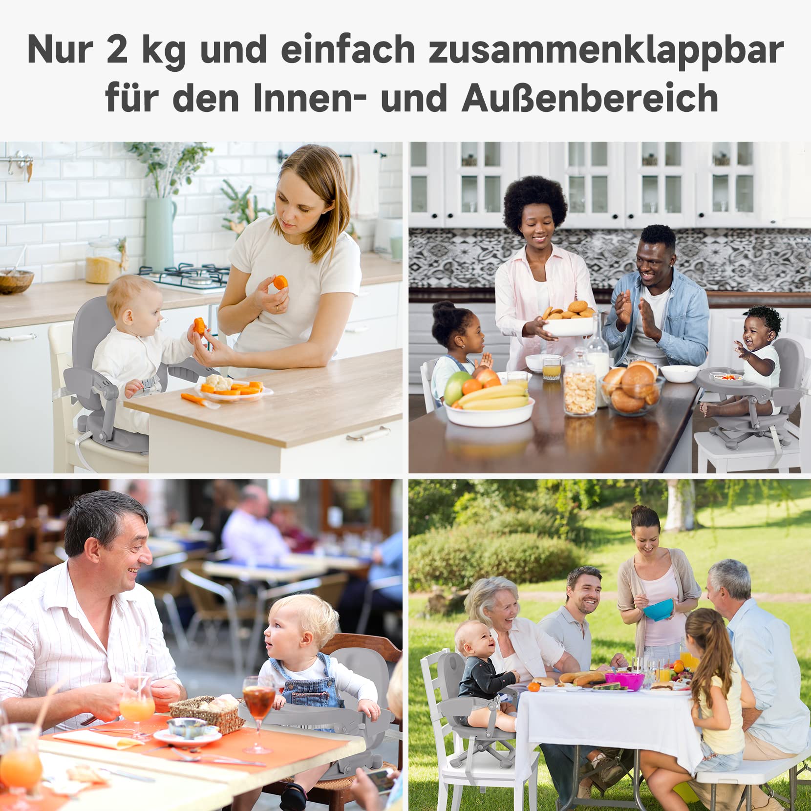Yoleo Hochstuhl für Kleinkinder, zusammenklappbar, kompakt, tragbar, Sitzerhöhung für Babys, Kinderstuhl auf Stuhl für Esstisch, Camping (Grau, ohne Kissen)