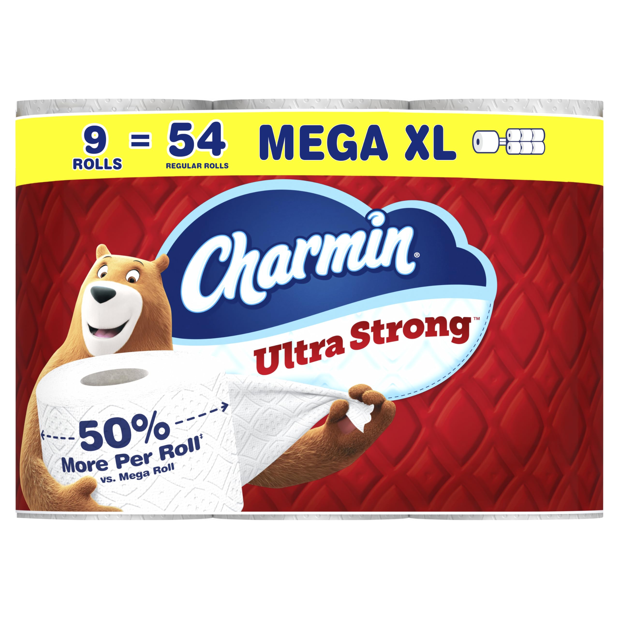 Charmin Toilet Paper Ultra Strong, 9 Mega XL Rolls = 54 Regular Rolls, 2-ply Bath Tissue