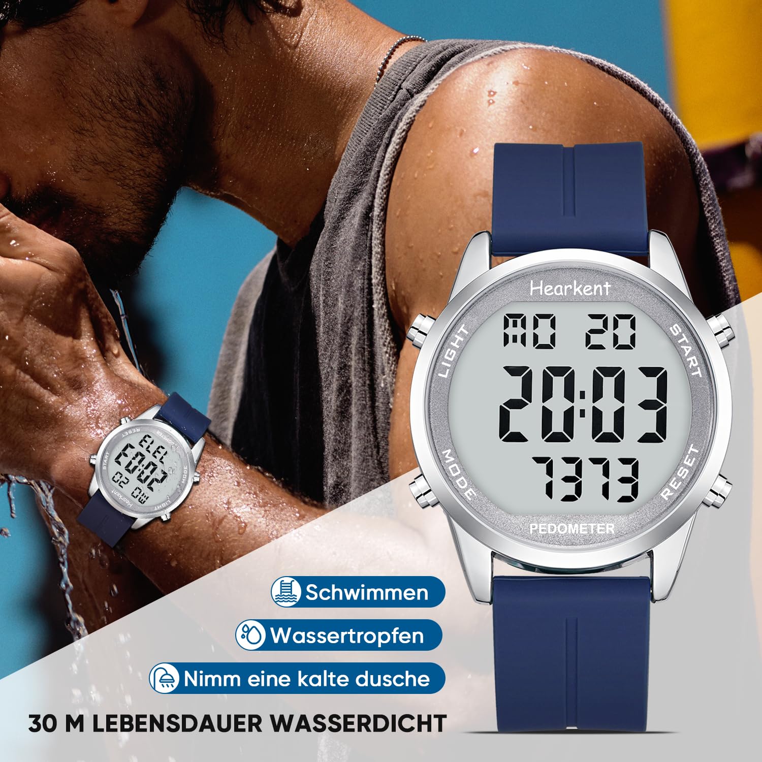 Schrittzähler Uhr Herren Ohne App und Handy,Großen Ziffern Digitaluhr,30M Wasserdicht,Fitness Tracker Fitnessuhr mit Schrittzähler Kalorienzähler