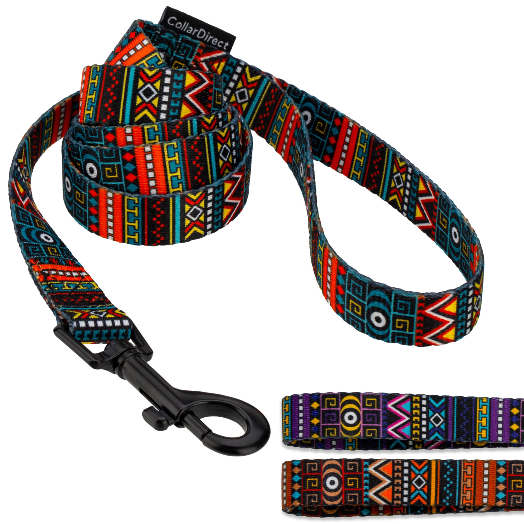 CollarDirect Aztec Dog Leash Nylon Tribal Pattern Cat Pet Leashes for Small Medium Large Dogs Puppy Lead 5 FT Long for Walking (Ethnic Teal, S, New)