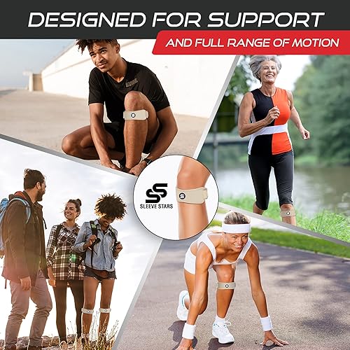 Vista 5 de Sleeve Stars - Correa de soporte para tendón rotuliano de marca sueca para mujeres y hombres, rodillera Osgood Schlatter eficaz para jóvenes y Beige