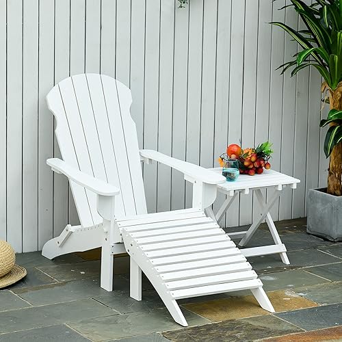 Miniatura 2 de Outsunny Silla Adirondack plegable de 3 piezas con otomana y mesa auxiliar, sillas de madera para fogatas al aire libre con respaldo alto,