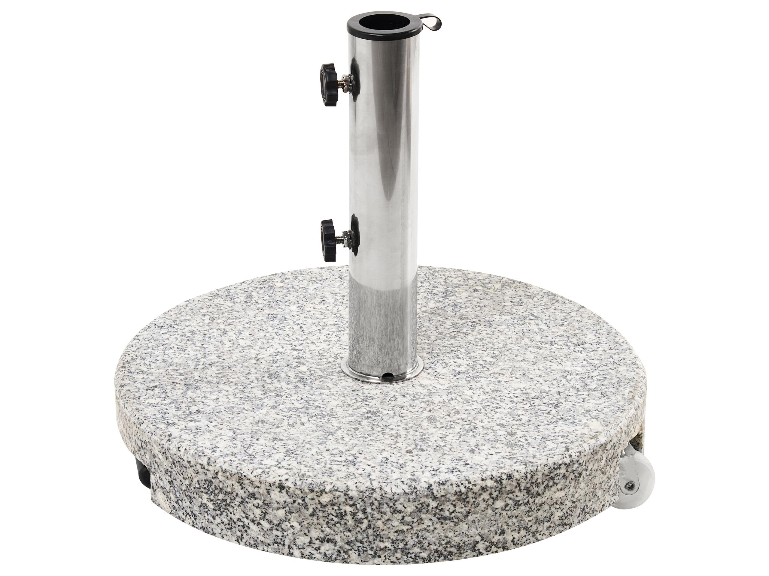 Kamienna podstawa pod parasol ogrodowy ⌀ 45 cm 30 kg okrągła granitowa stal nierdzewna szara Cerzeto