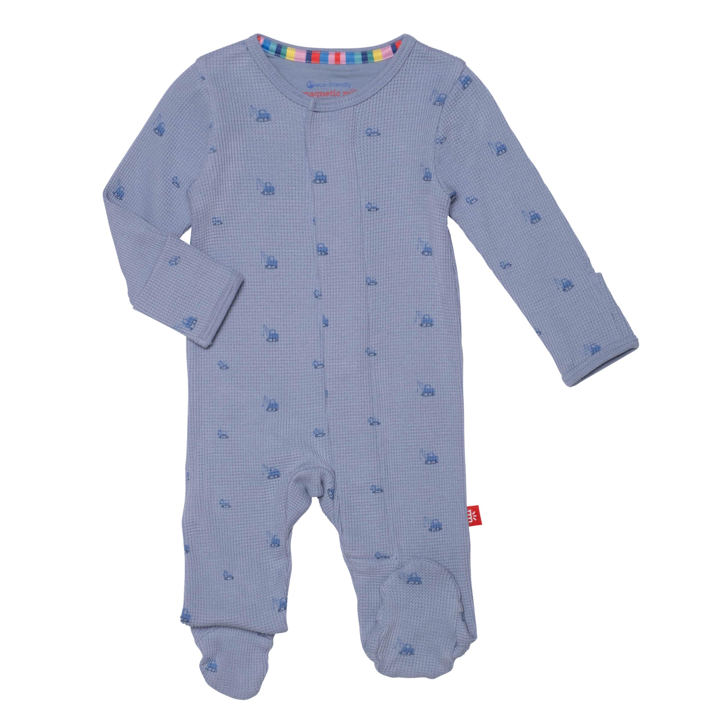 Magnetic Me Boys Modal Magnetic Baby Footie Pajamas | Silky Soft Modal Fabric | Soft Slate Excavator Waffle | 0-3 Months